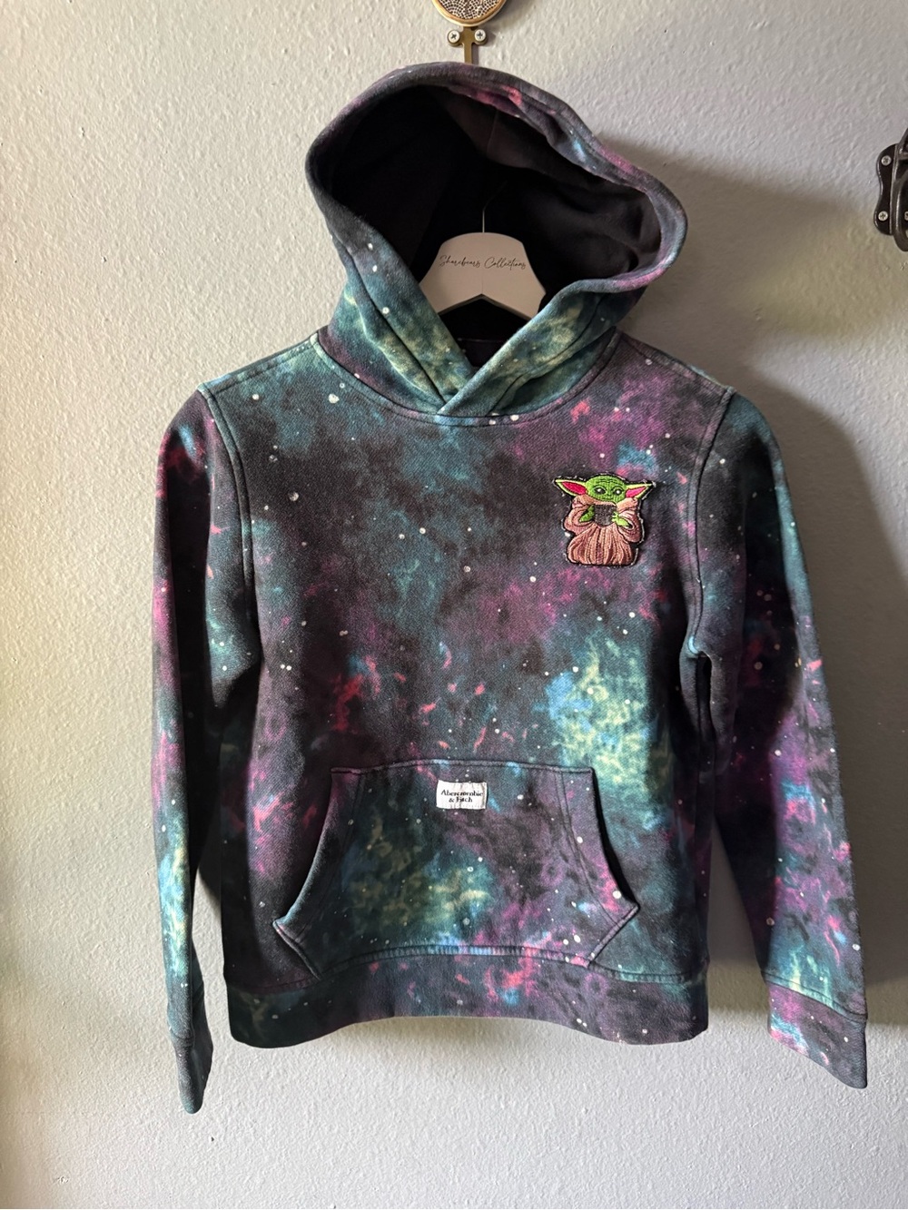abercrombie kids Galaxy Tie-Dye Hoodie with Green Baby Yoda Patch